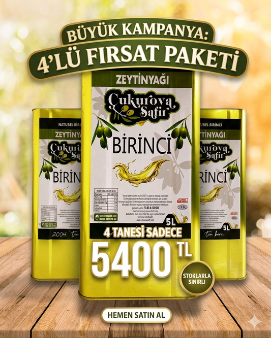 Çukurova Safir Birinci Zeytinyağı 5 L - 4 Adet Ekonomik Boy Aile Paketi