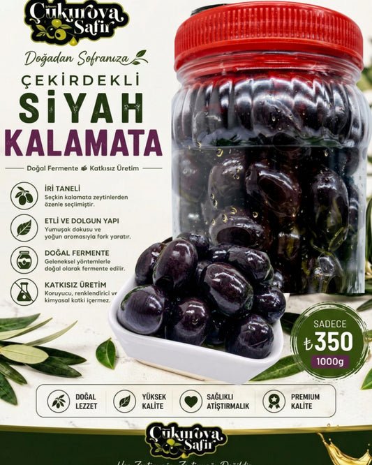 Çekirdekli Jumbo Kalamata Siyah Zeytin