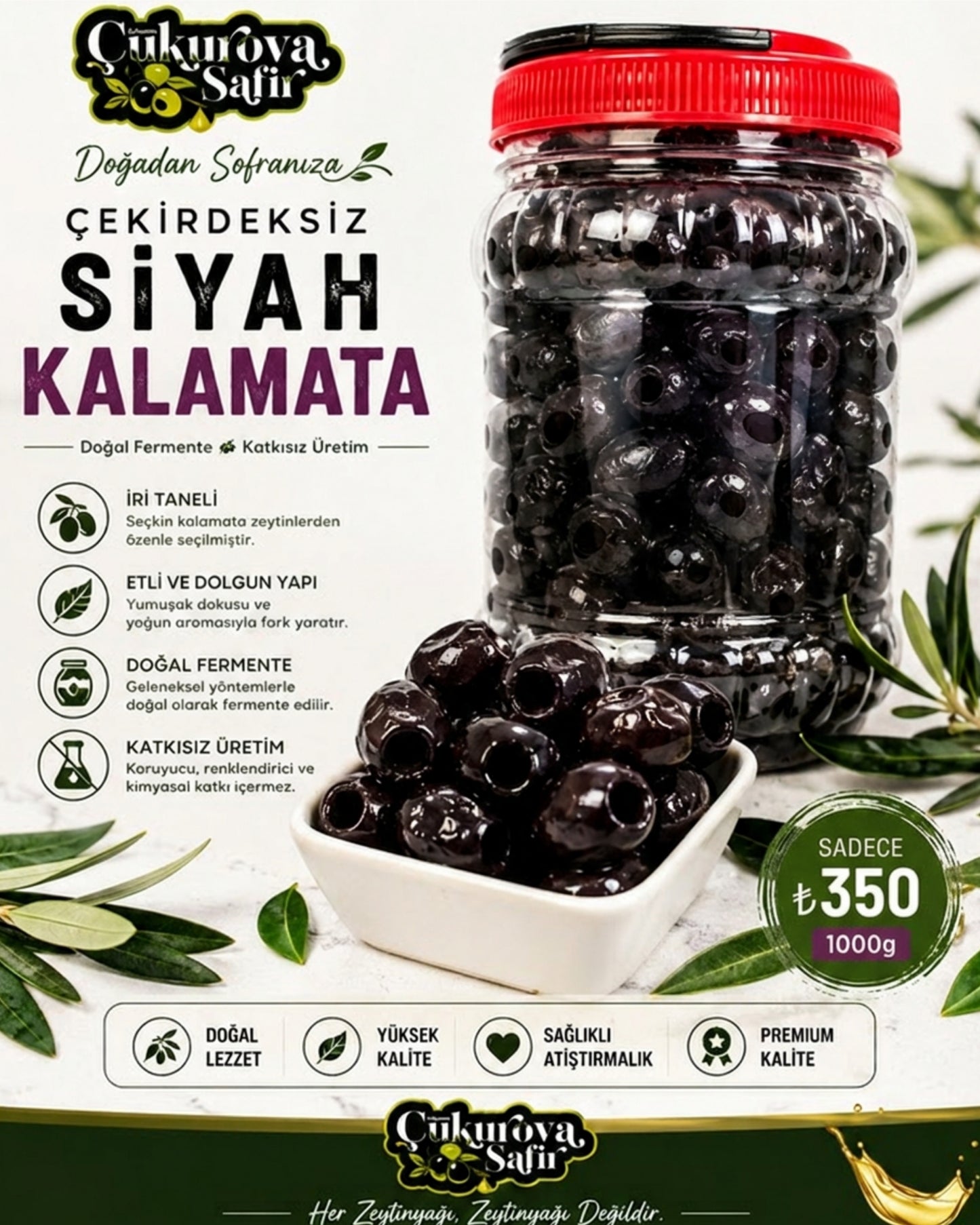Çukurova Safir Çekirdeksiz Premium Siyah Kalamata