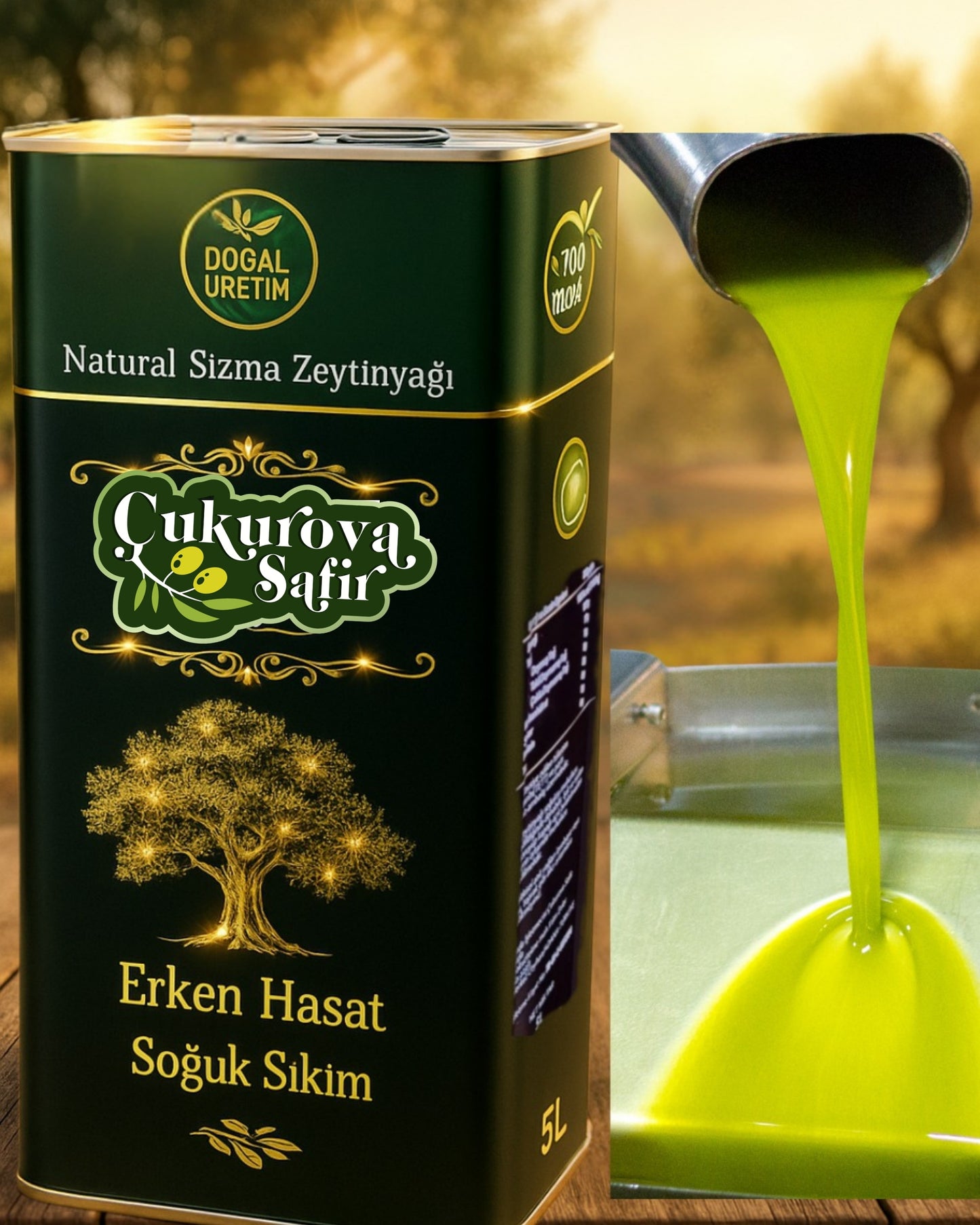 Çukurova Safir 5 Lt 0.3 Asit Erken Hasat Soğuk Sıkım Zeytinyağı